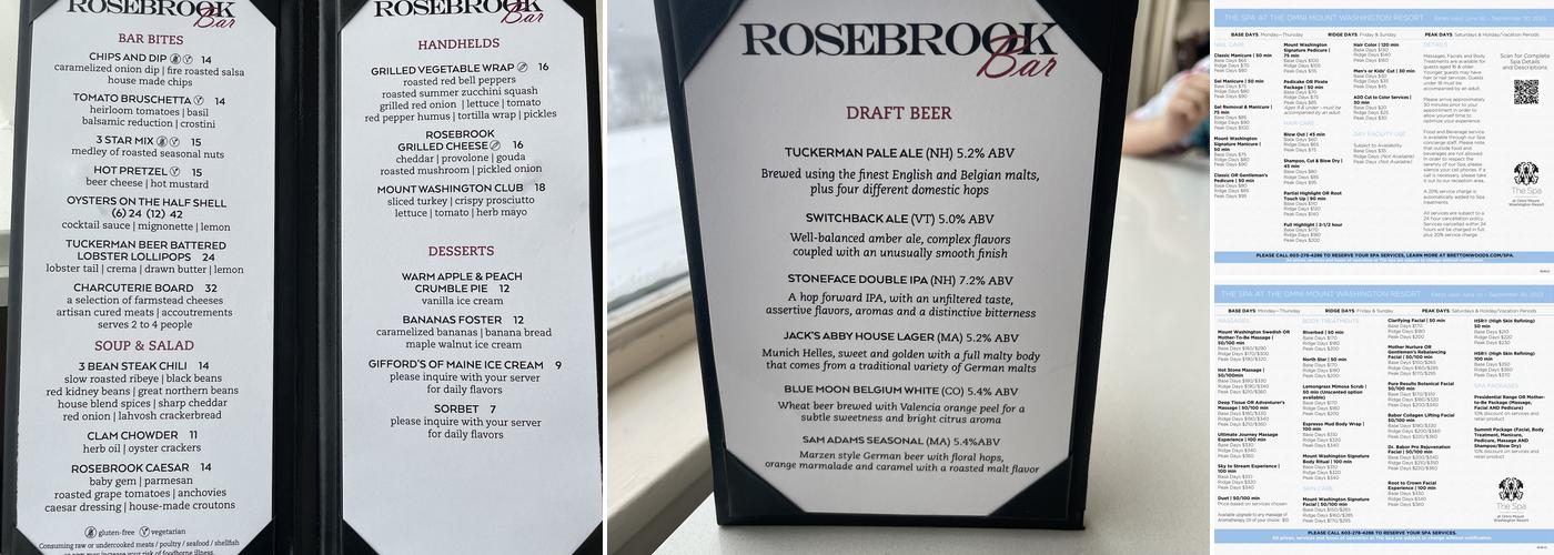 Rosebrook Bar Menu