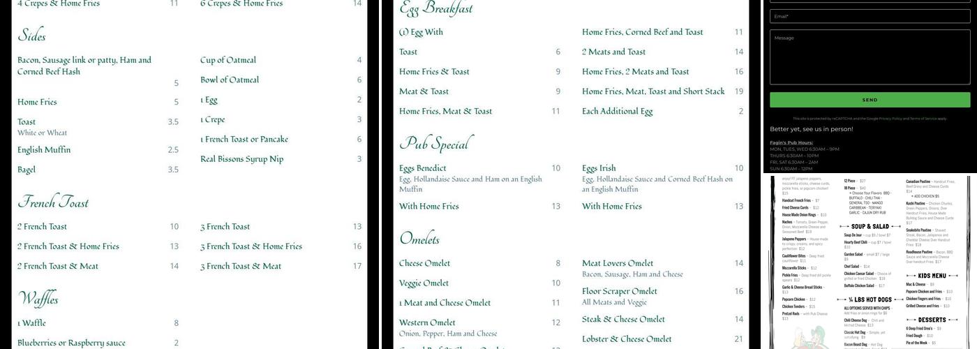 Fagin's Pub Menu