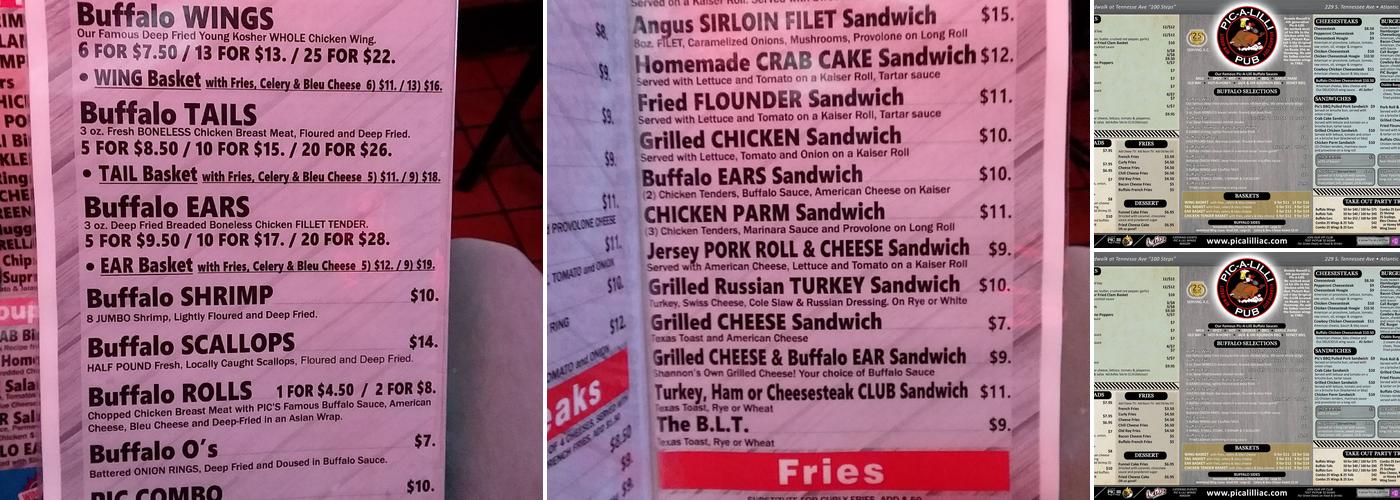 Pic-a-Lilli Pub Menu