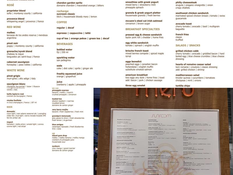 Sunroom Lounge Menu