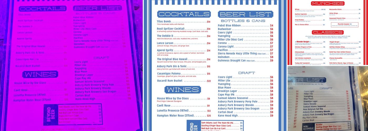 Wonder Bar Menu