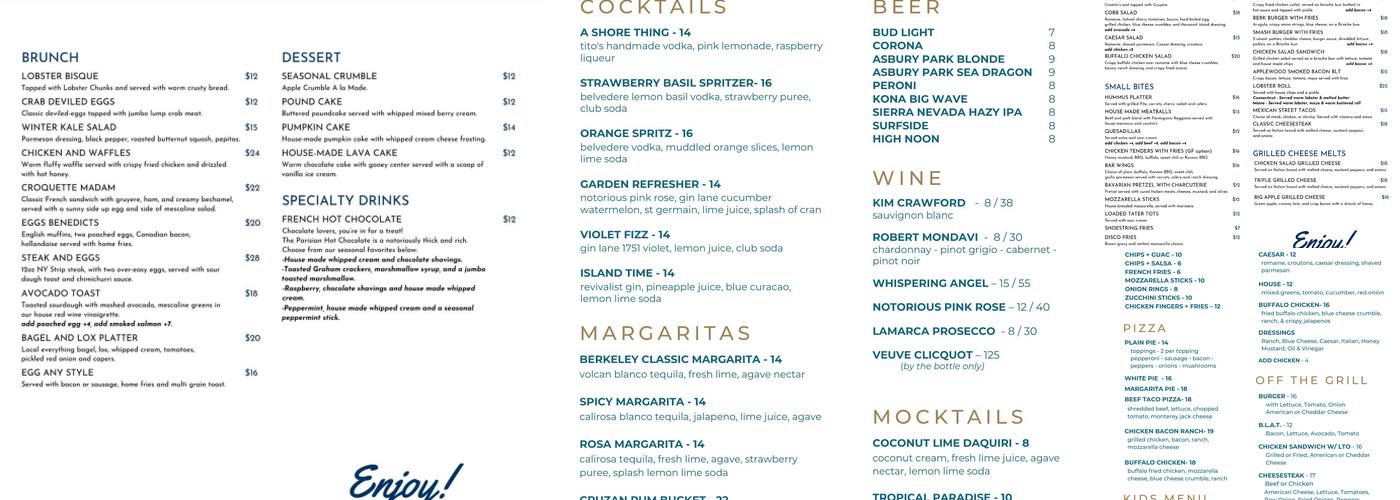 Berkeley Bar Menu