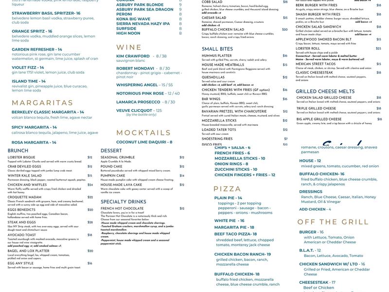 Berkeley Bar Menu
