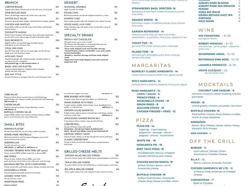 Berkeley Bar Menu