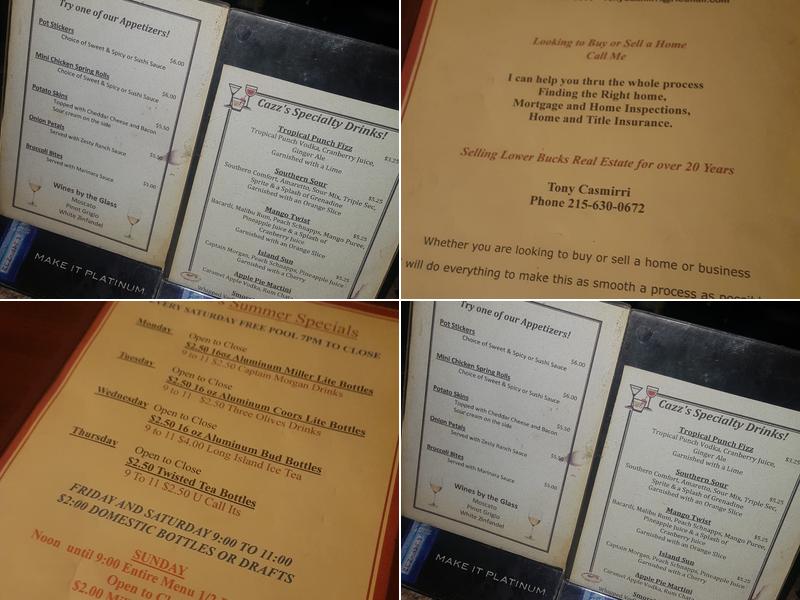 Cazz's Sports Bar Menu