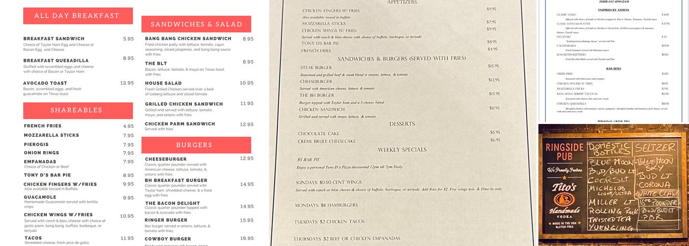 Ringside Pub Menu