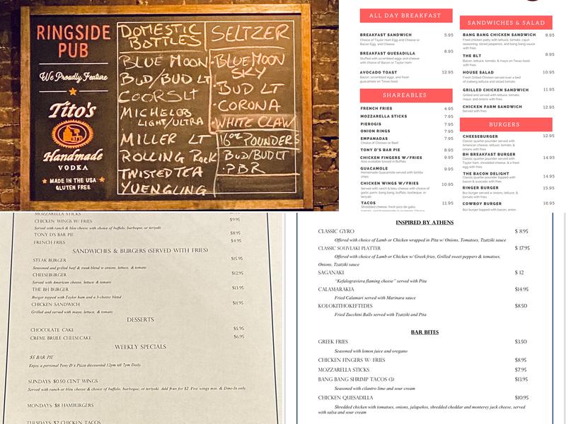 Ringside Pub Menu