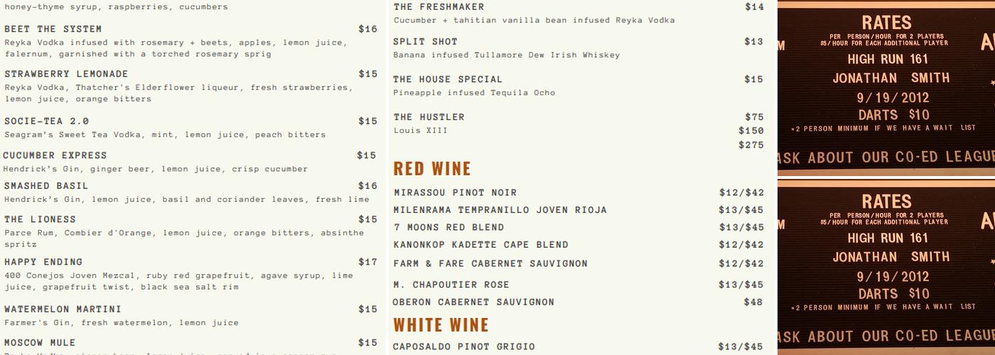 Society Billiards + Bar Menu