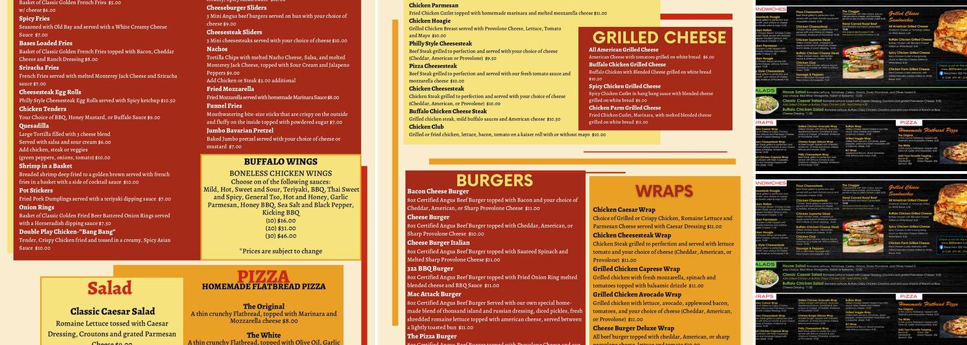 Bleachers 322 Tavern Menu