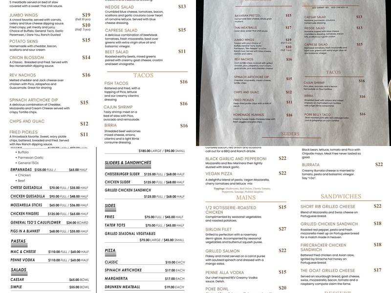 Revolution, Gastropub Menu