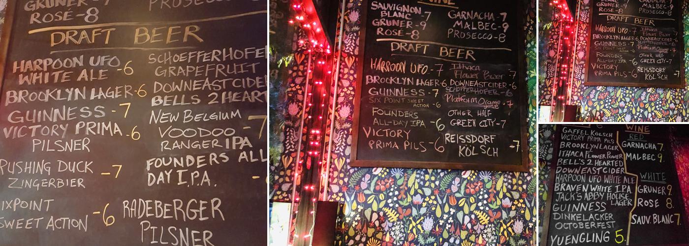Hinterlands Bar Menu