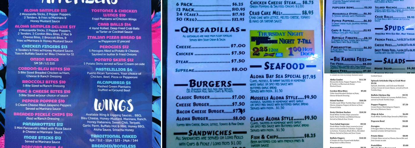 Aloha Bay Tiki Bar Menu