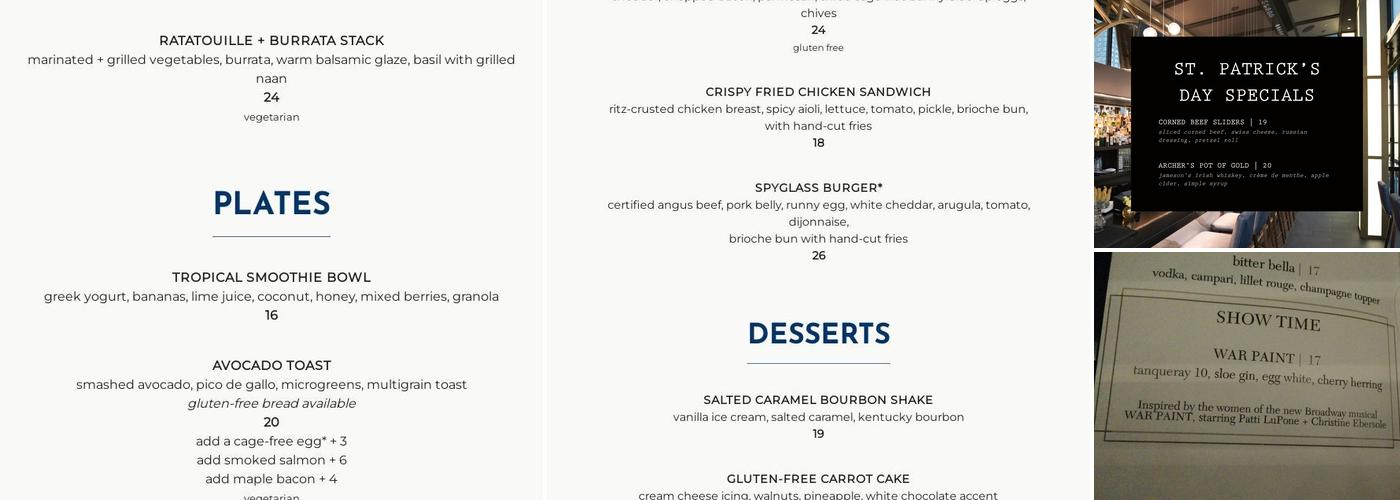 Spyglass Rooftop Bar Menu