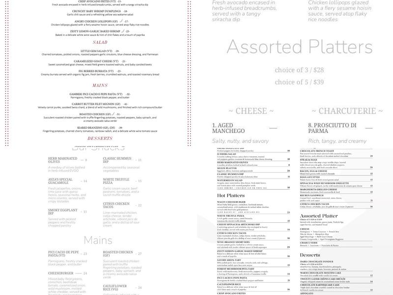Ayza Wine & Chocolate Bar Menu