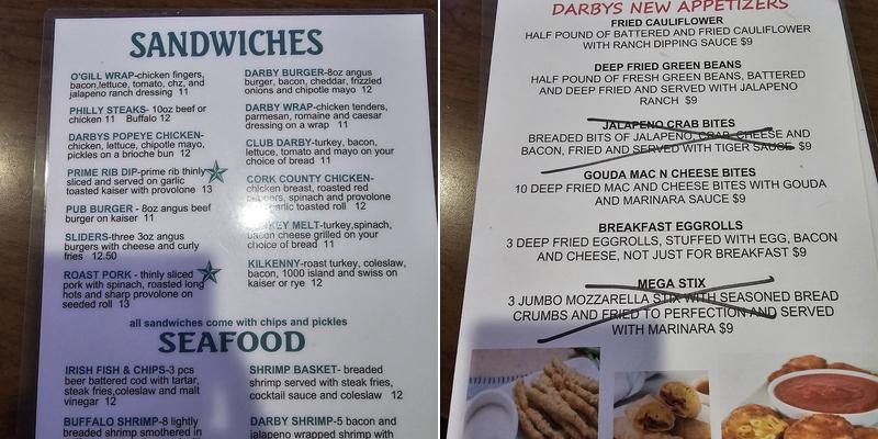 Darby O'Gill's Menu