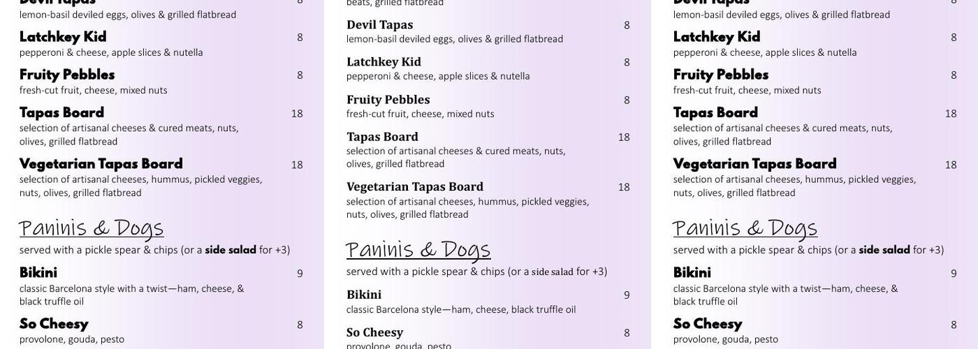 JUNO Brewery Menu