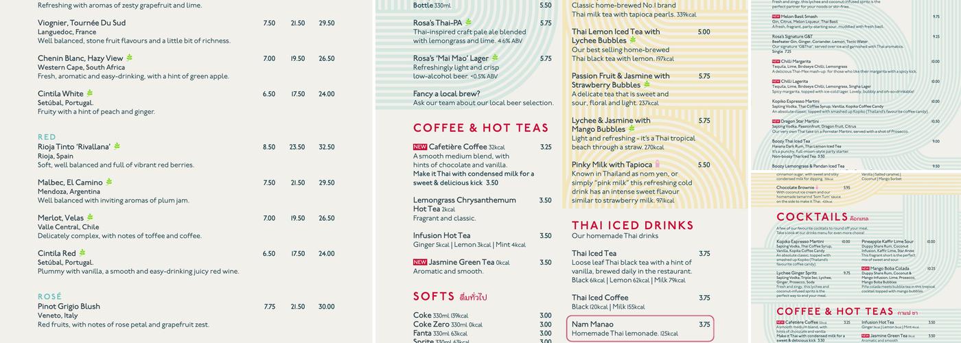 Rosa's Thai London Fields Menu