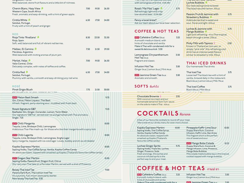 Rosa's Thai London Fields Menu