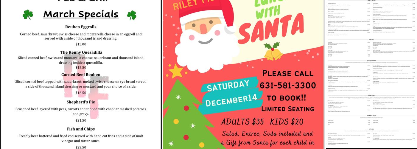 Riley Fibbers of East Islip Menu