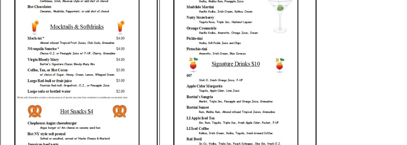 Bartini Bar & Lounge Menu