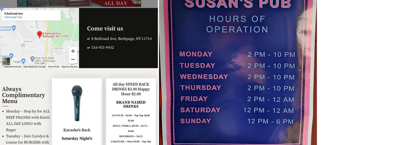 Susan's Pub Menu