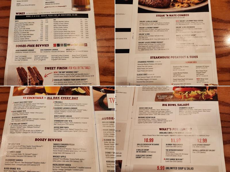 Outback Steakhouse Menu
