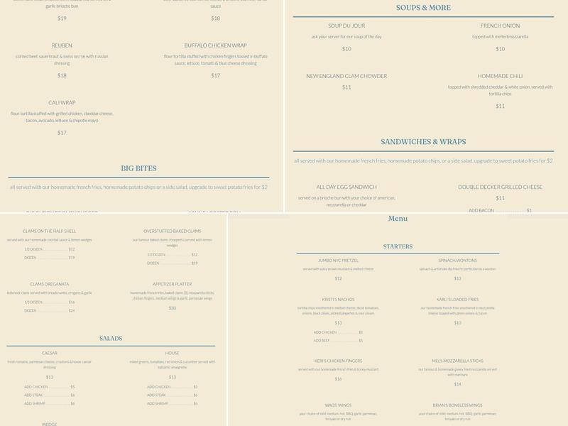 Toomey's Tavern Menu