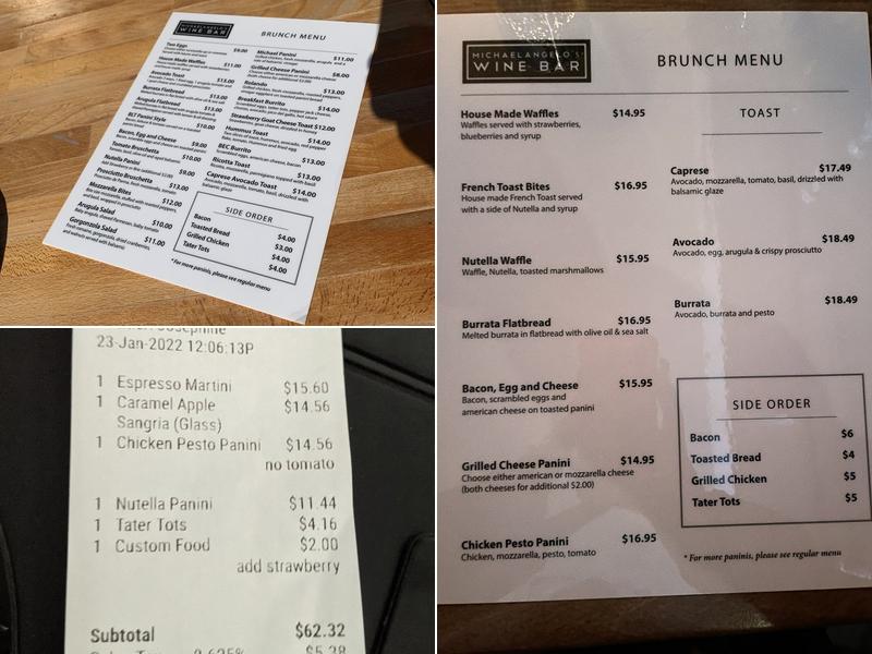 Michaelangelos wine bar Menu