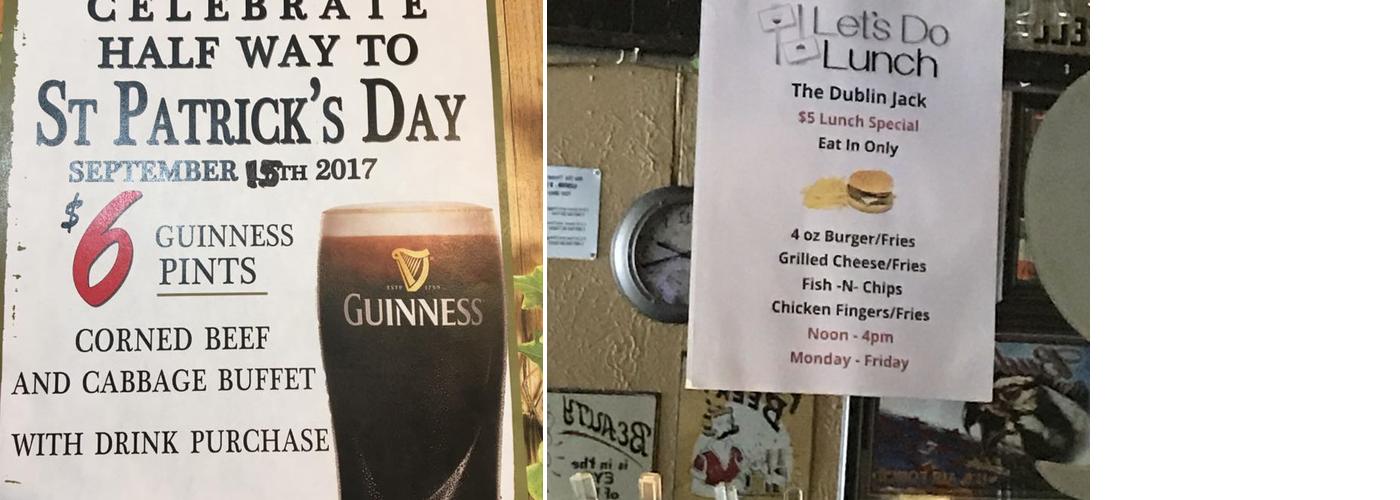 Dublin Jack Menu