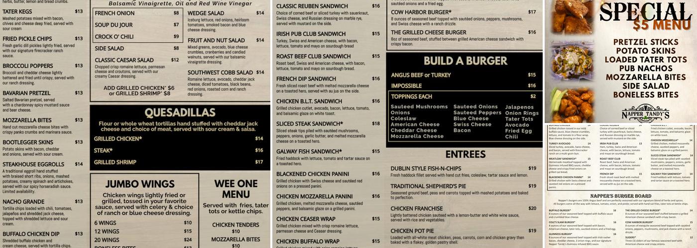 Napper Tandy's Irish Pub Menu