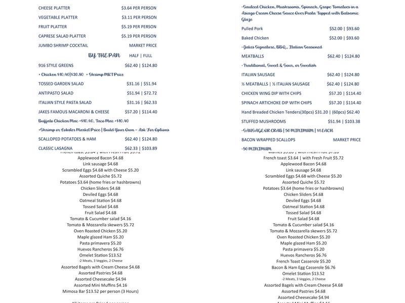 Jake's Grub & Grog Menu