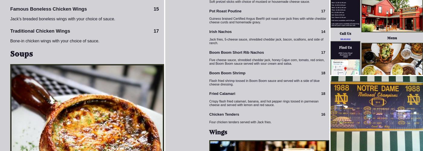 Shamrock Jack's Irish Pub Menu