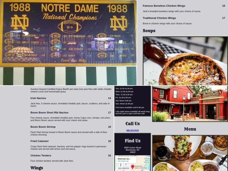 Shamrock Jack's Irish Pub Menu