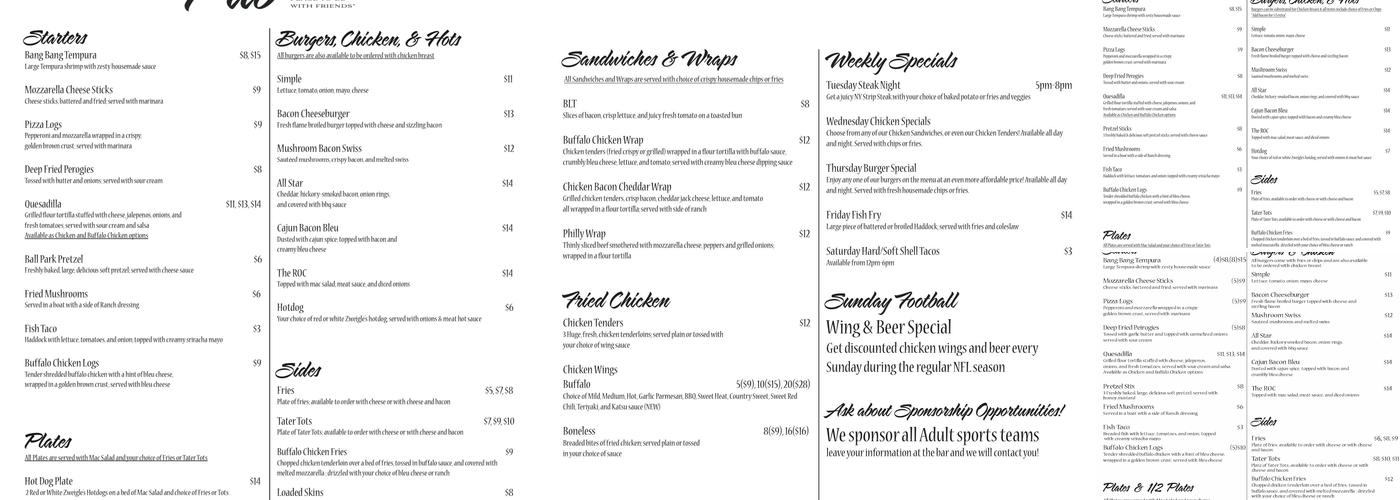 Stone's Pub Menu