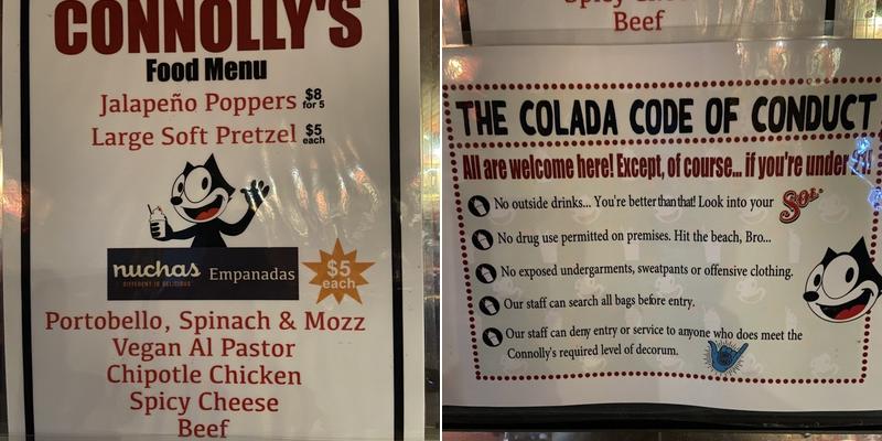 Connolly's Bar Menu
