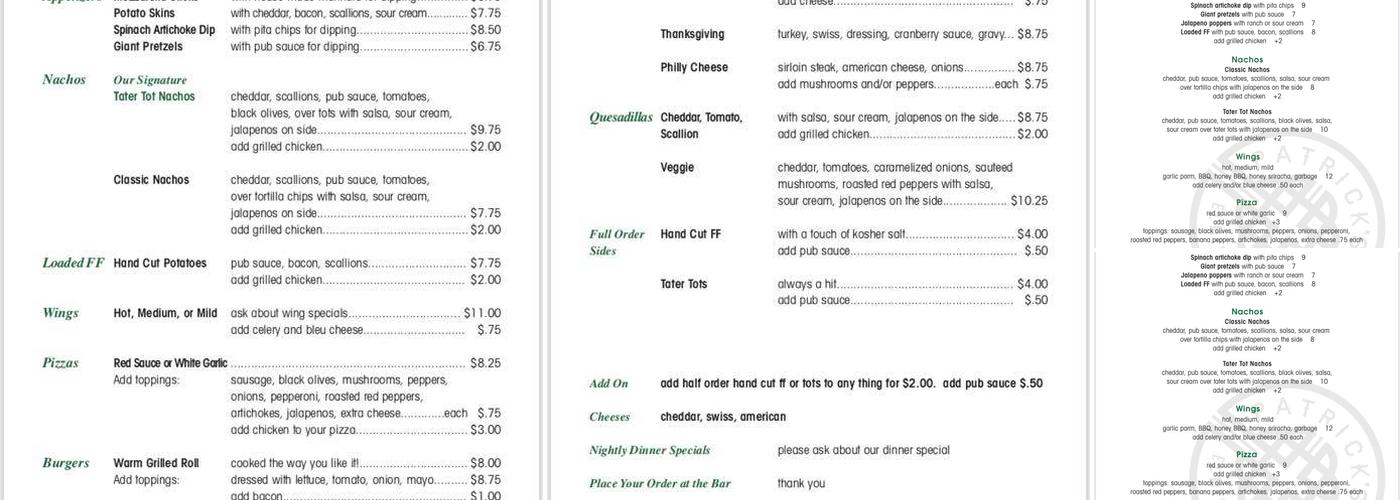 Patrick's Menu