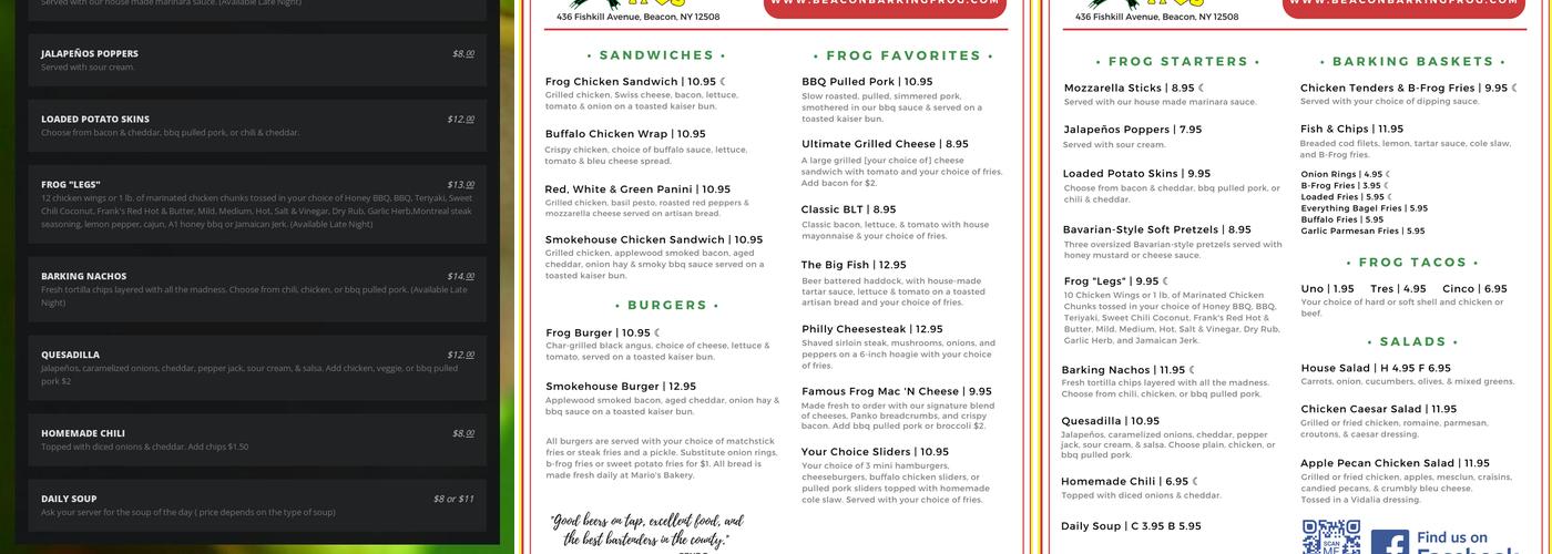 Beacon Barking Frog Menu