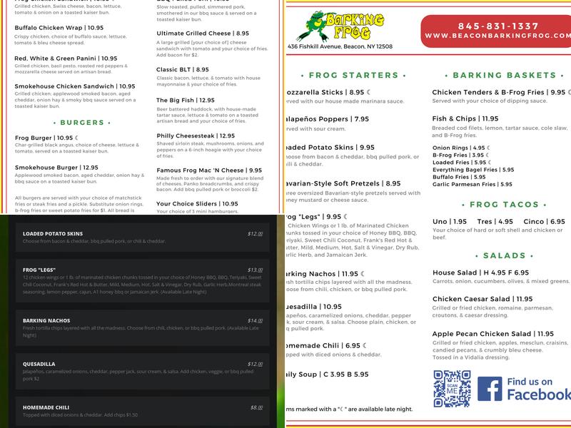 Beacon Barking Frog Menu