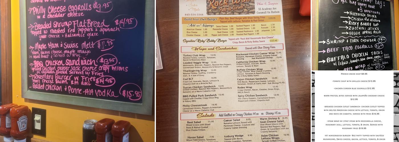 The Rock wall Pub & Grub Menu