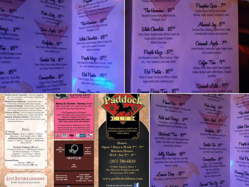 The Paddock Club Menu