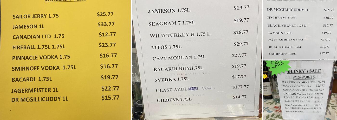 Blinky's Liquors Menu