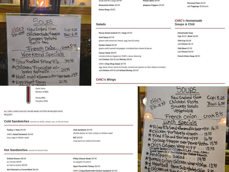Chic's Menu