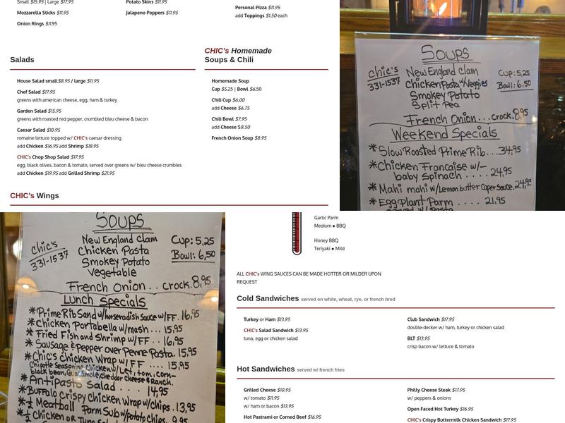 Chic's Menu