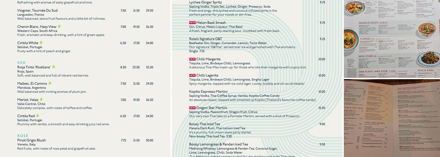 Rosa's Thai Soho Menu