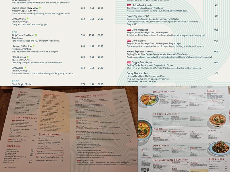 Rosa's Thai Soho Menu