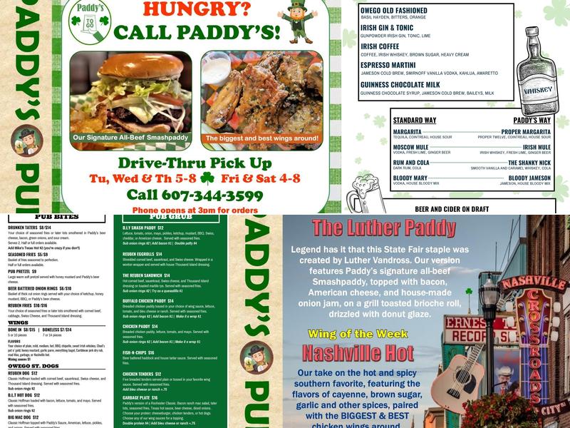 Paddy's Pub Menu