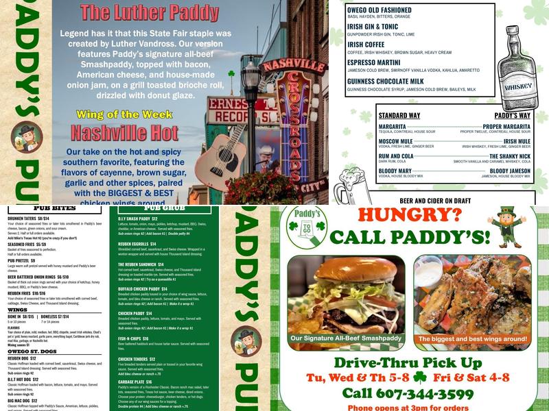 Paddy's Pub Menu