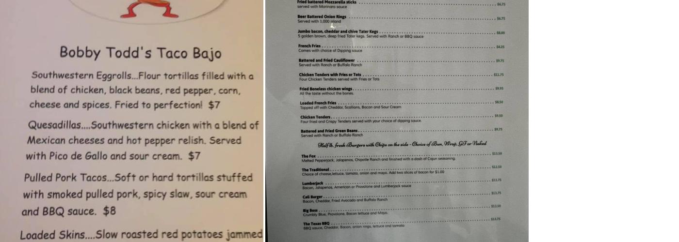 Foxy's Menu