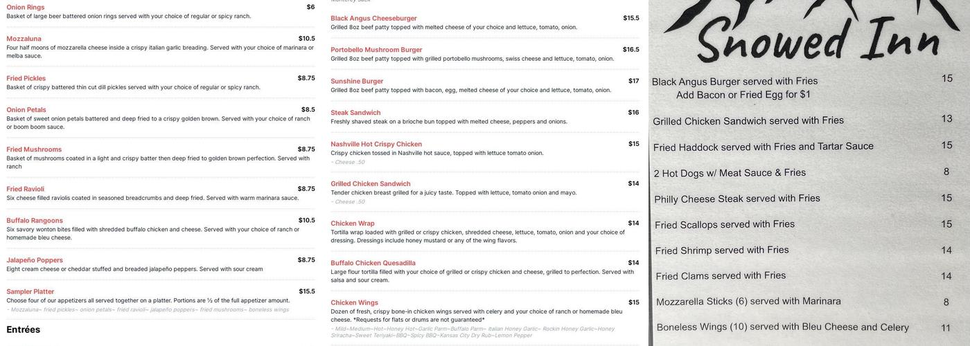 Snowed Inn Menu