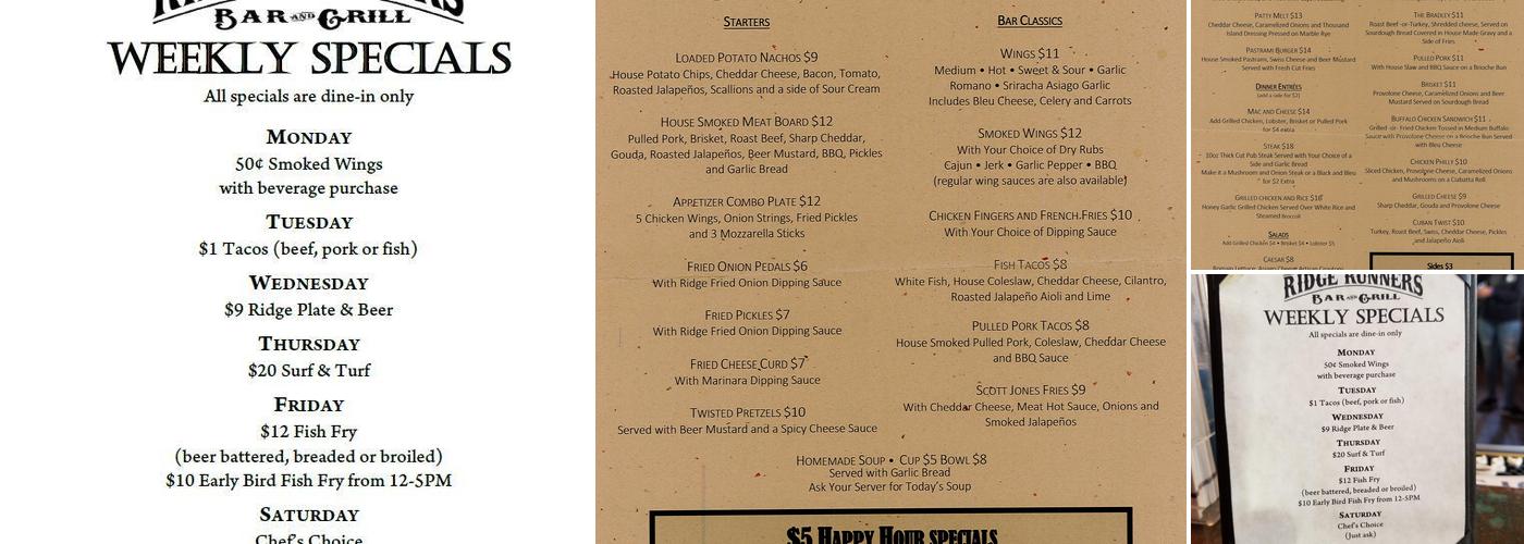 Ridge Runners Menu